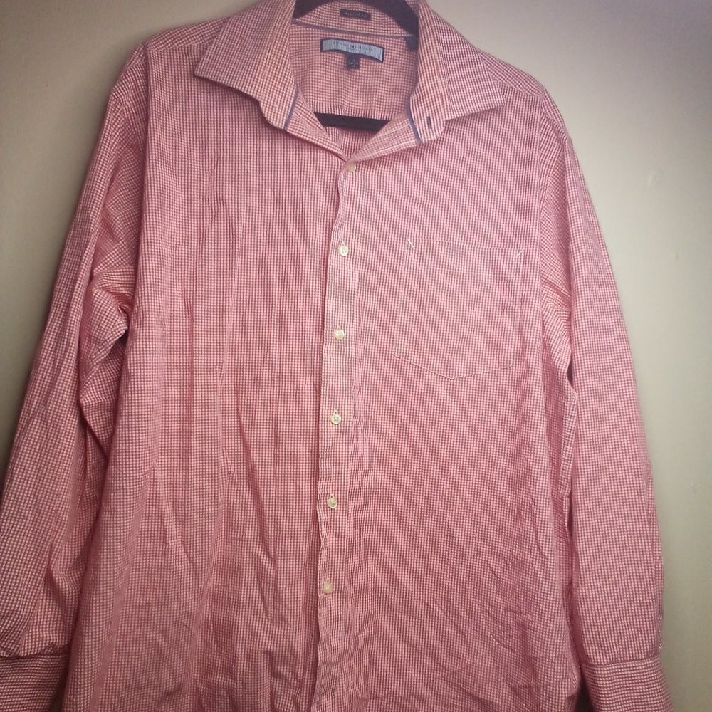Tommy Hilfiger Button Up Shirt 17 34-35 XL Long Sleeve Gingham Plaid Red White